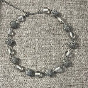Delicate Silver Filigree and Bead Necklace - Women's Jewelry